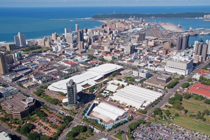 Aerial view of Durban ICC and harbour entrance