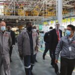 Premier Makhura walking on the prodcution line at Nissan Rosslyn plant